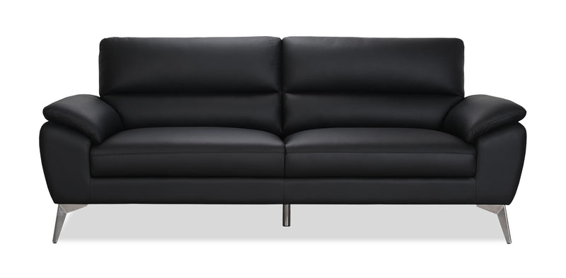 Mystic 85.4” Contemporary Genuine Leather Sofa - Black