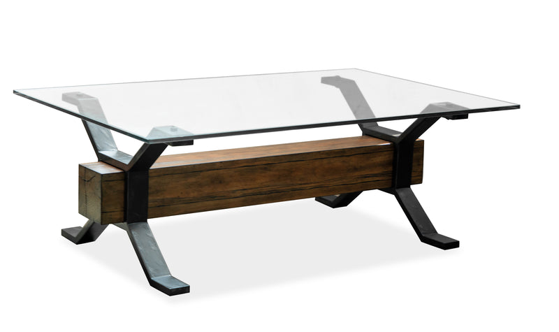 Newton 47.75\" Coffee Table with Glass Top - Toasted Nutmeg