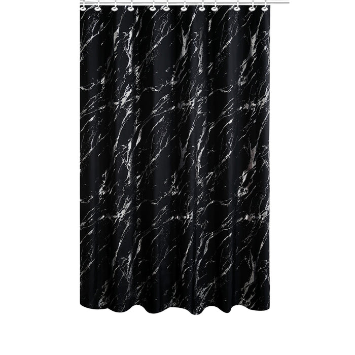 Polyester Silver Foil Marble Printed Shower Curtain Black