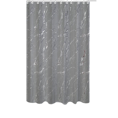 Polyester Silver Foil Marble Printed Shower Curtain Grey|Rideau de douche en polyester gris et aluminium argenté imprimé d’un motif de marbre