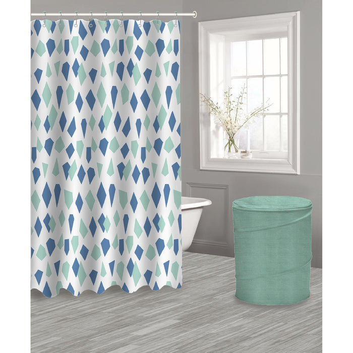 14 Pc Hamper Peva S. Curtain 12 R Hooks Diamond Bath Accessories