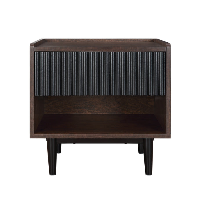 Manhattan Comfort Duane Modern Ribbed Nightstand with Full Extension Drawer - Dark Brown & Black