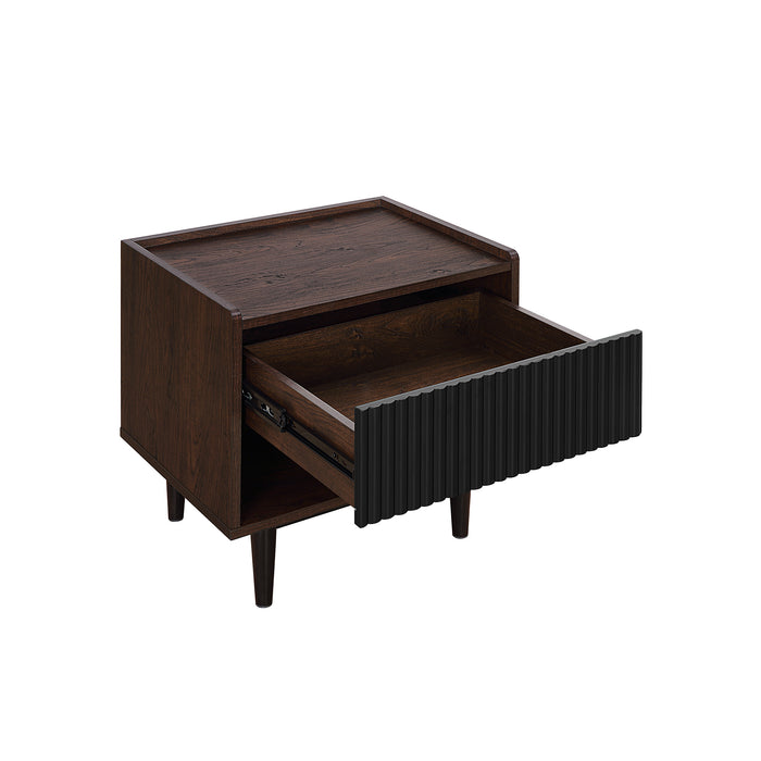 Manhattan Comfort Duane Modern Ribbed Nightstand with Full Extension Drawer - Dark Brown & Black