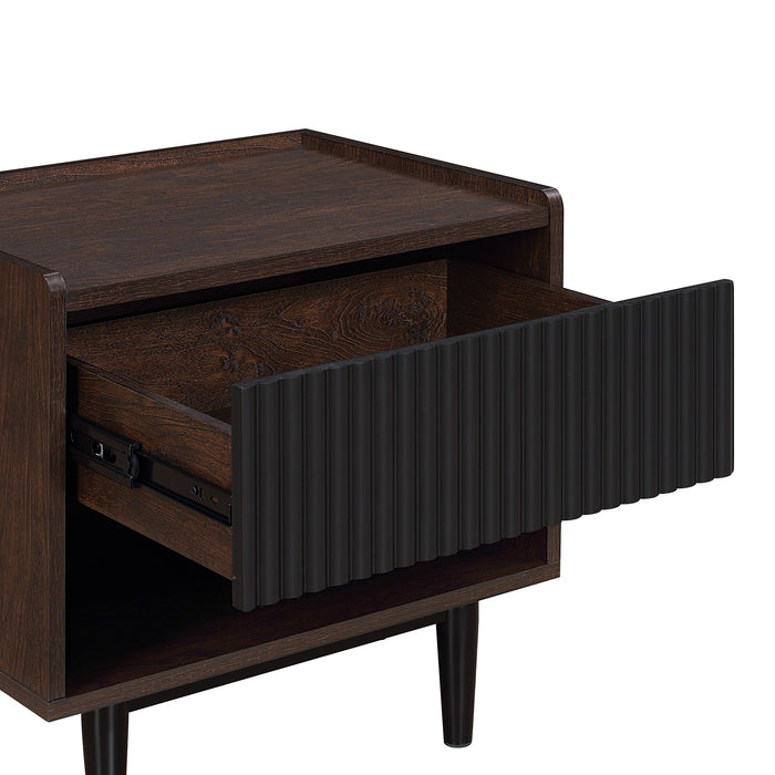 Manhattan Comfort Duane Modern Ribbed Nightstand with Full Extension Drawer - Dark Brown & Black