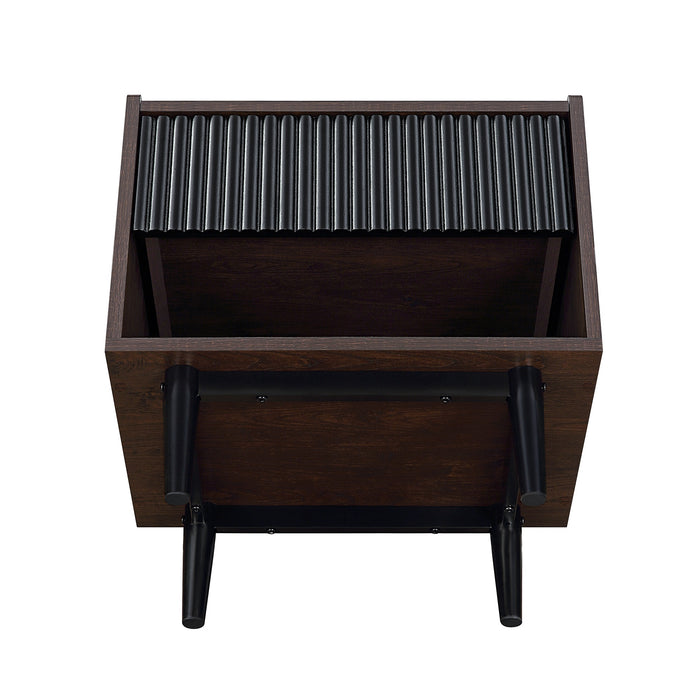 Manhattan Comfort Duane Modern Ribbed Nightstand with Full Extension Drawer - Dark Brown & Black