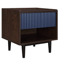 Manhattan Comfort Duane Modern Ribbed Nightstand with Full Extension Drawer - Dark Brown & Navy Blue