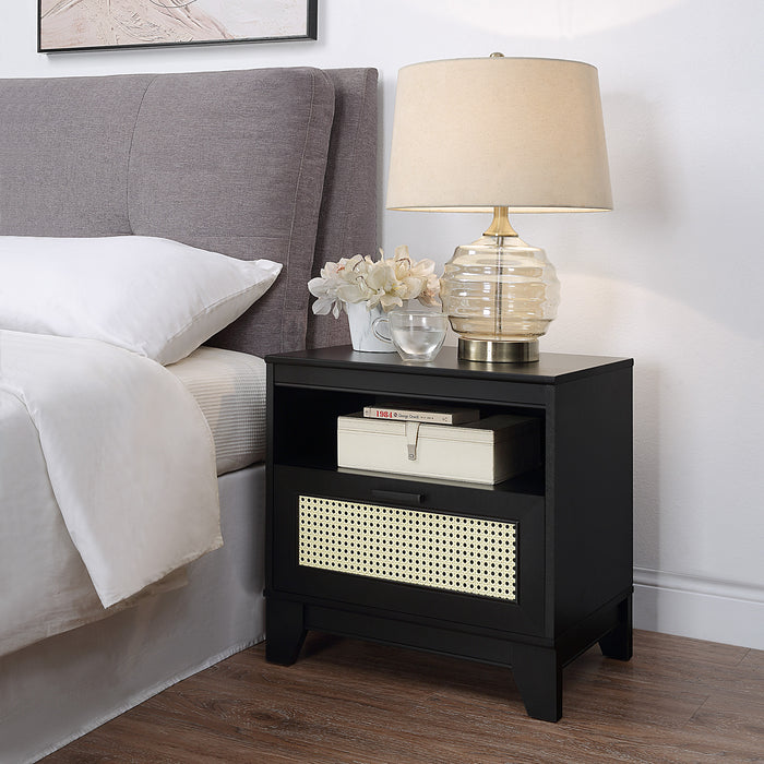 Manhattan Comfort Sheridan Modern Cane Nightstand - Black