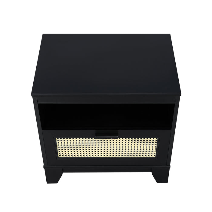 Manhattan Comfort Sheridan Modern Cane Nightstand - Black