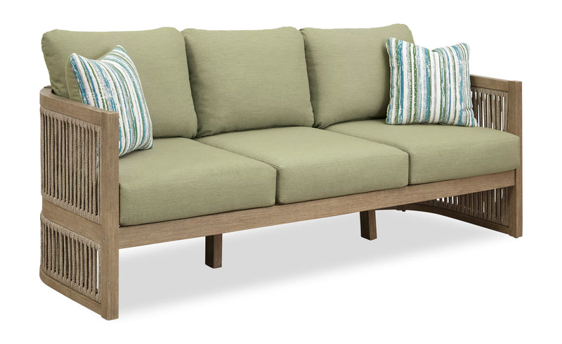 Oasis Outdoor Patio Sofa - Eucalyptus Wood, Rope & Nuvella Fabric, Weather Resistant - Natural/Green