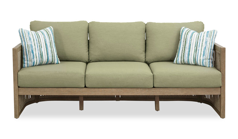 Oasis Outdoor Patio Sofa - Eucalyptus Wood, Rope & Nuvella Fabric, Weather Resistant - Natural/Green