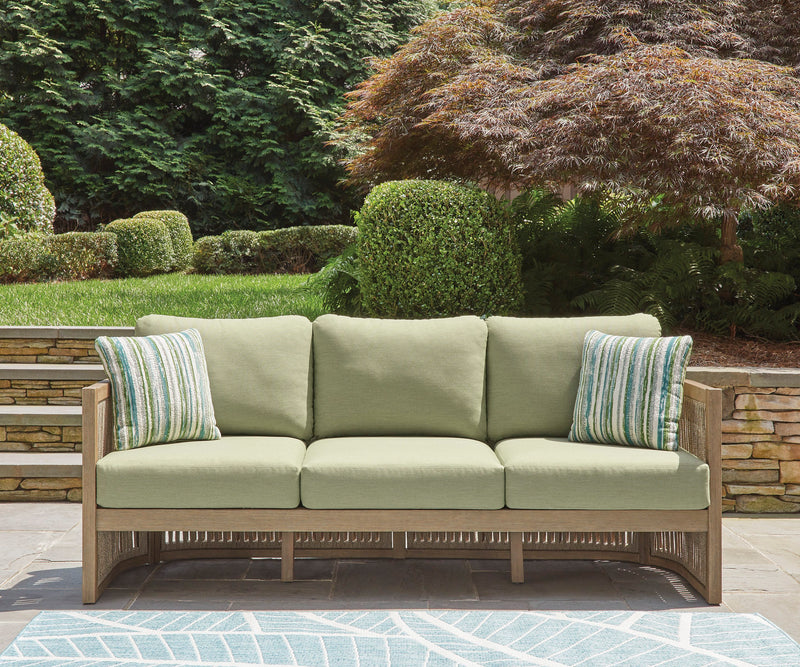 Oasis Outdoor Patio Sofa - Eucalyptus Wood, Rope & Nuvella Fabric, Weather Resistant - Natural/Green