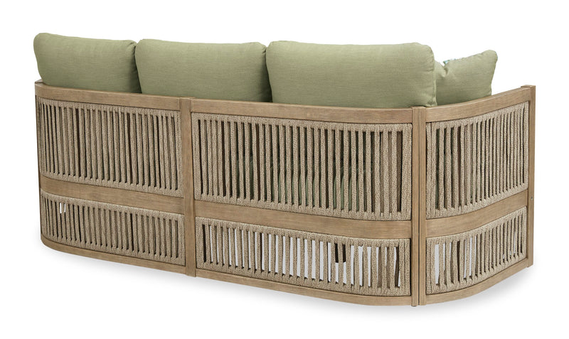 Oasis Outdoor Patio Sofa - Eucalyptus Wood, Rope & Nuvella Fabric, Weather Resistant - Natural/Green