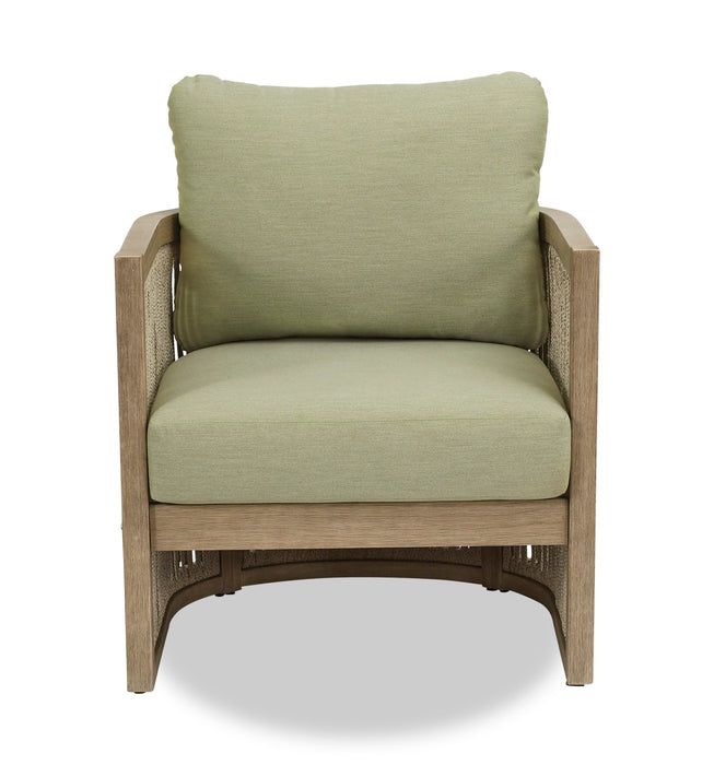 Oasis Outdoor Patio Chairs - Set of 2, Eucalyptus Wood, Nuvella Fabric, Weather Resistant - Natural/Green