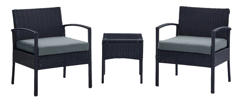 Manhattan Comfort Noli Steel Rattan 3-Piece Patio Conversation Set - Grey