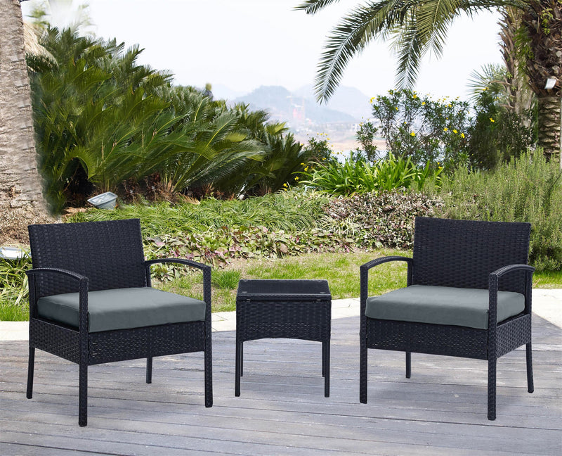 Manhattan Comfort Noli Steel Rattan 3-Piece Patio Conversation Set - Grey
