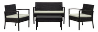 Manhattan Comfort Noli Steel Rattan 4-Piece Patio Conversation Set with Cushions - Cream