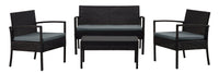 Manhattan Comfort Noli Steel Rattan 4-Piece Patio Conversation Set with Cushions - Grey