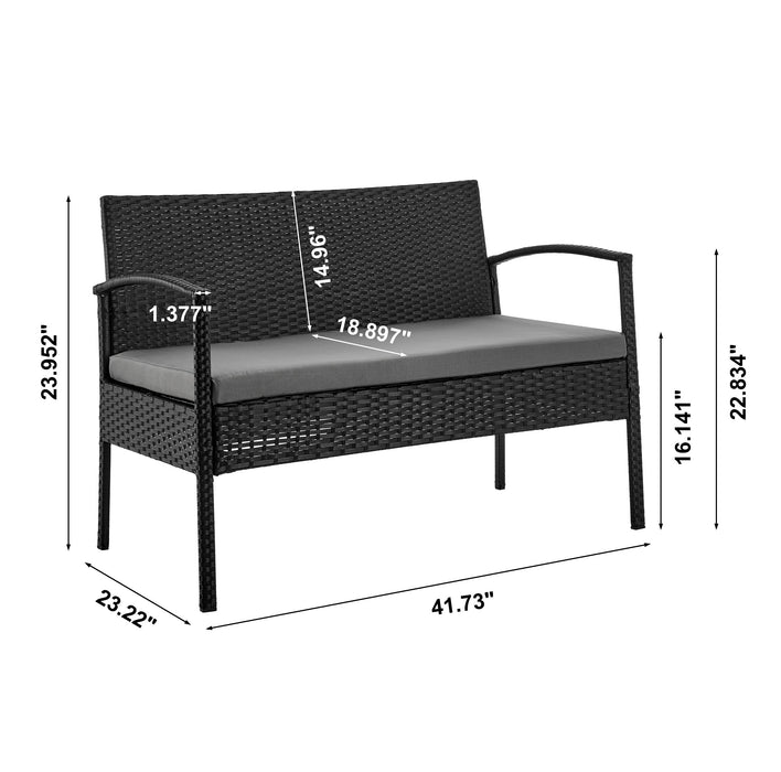 Manhattan Comfort Noli Steel Rattan 4-Piece Patio Conversation Set with Cushions - Grey