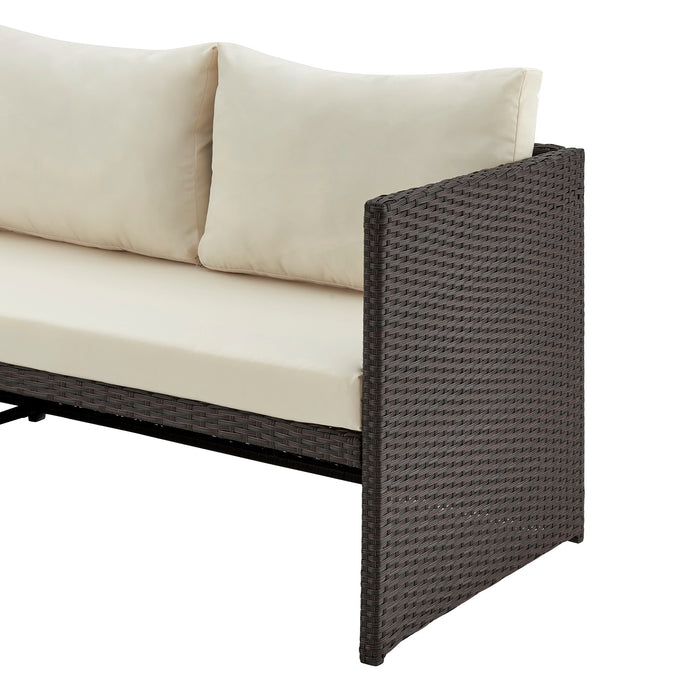 Manhattan Comfort Menton Steel Rattan 2-Piece Chair Lounge & 2-Seater with Coffee Table Patio Set - Cream