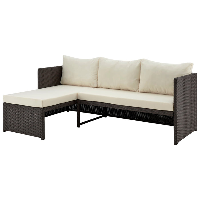 Manhattan Comfort Menton Steel Rattan 2-Piece Chair Lounge & 2-Seater with Coffee Table Patio Set - Cream