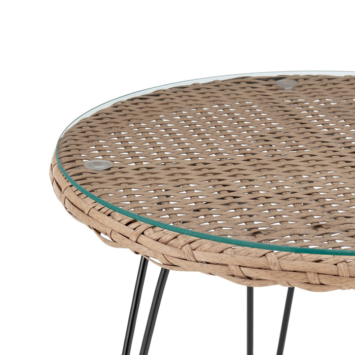 Manhattan Comfort Antibes 1.0 Steel Rattan 3-Piece Patio Conversation Set - Cream