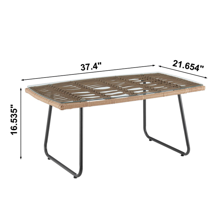 Manhattan Comfort Antibes 2.0 Steel Rattan 4-Piece Patio Conversation Set - Cream