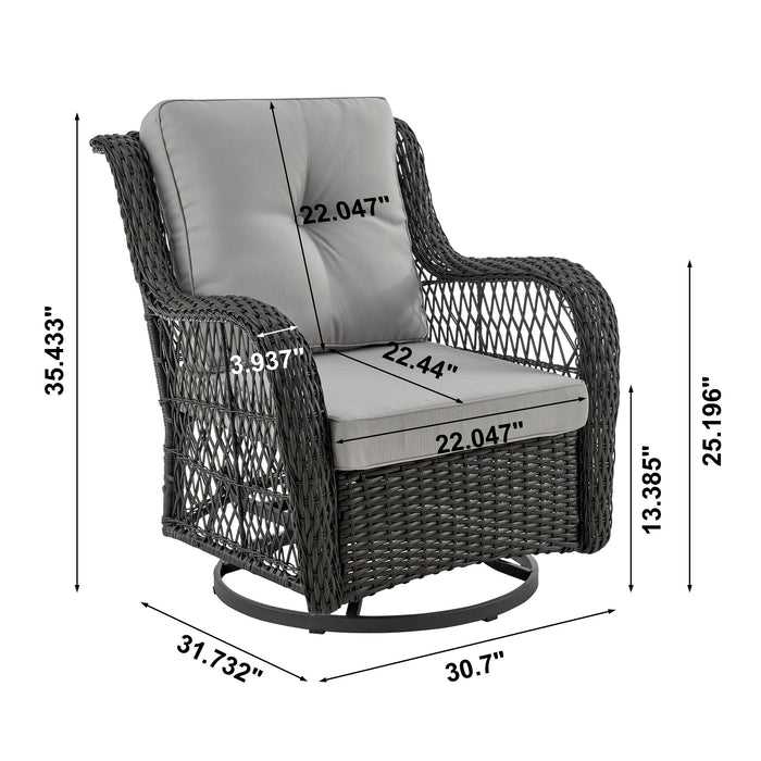 Manhattan Comfort Fruttuo Swivel Steel Rattan 3-Piece Patio Conversation Set - Grey