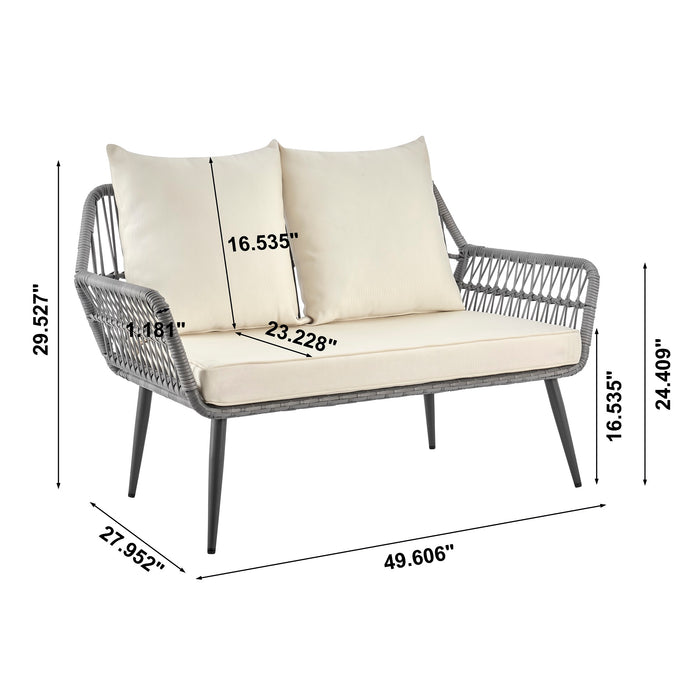 Manhattan Comfort Portofino Rope Wicker 4-Piece Patio Conversation Set with Cushions - Cream