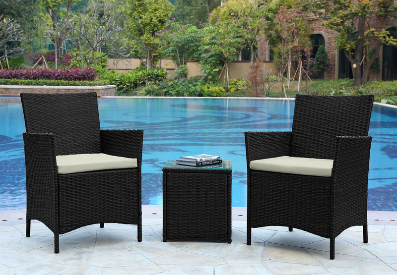 Manhattan Comfort Imperia Steel Rattan 3-Piece Patio Conversation Set - Cream