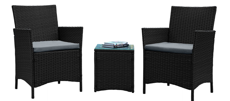 Manhattan Comfort Imperia Steel Rattan 3-Piece Patio Conversation Set - Grey