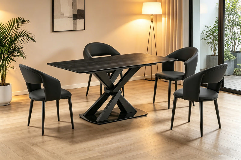 Orion 5pc Dining Set with Table & 4 Chairs, Tech Stone Top, Metal, 63\"W - Black/Charcoal