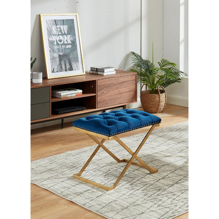 Imperial Tufted Ottoman with Golden Base Navy Blue Benches