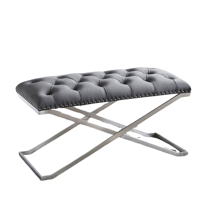 Imperial Tufted Double Bench with Silver Base Grey Benches