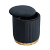 Charlotte Velvet Round Ottoman with Gold Base Black Benches