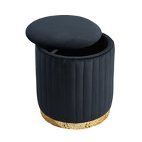 Charlotte Velvet Round Ottoman with Gold Base Black Benches