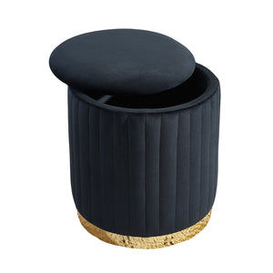 Charlotte Velvet Round Ottoman with Gold Base Black Benches
