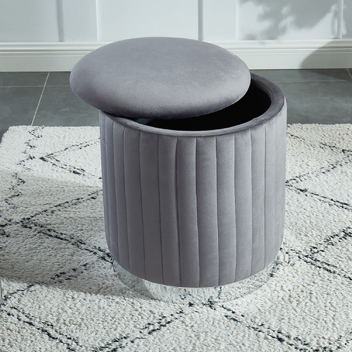 Charlotte Velvet Round Ottoman with Silver Base Grey Benches