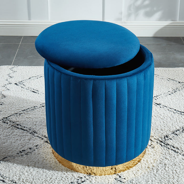 Charlotte Velvet Round Ottoman with Gold Base Navy Benches