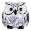 5” Ceramic Leaf Print Chinoiserie Owl – Blue  | Hibou de 5 po en céramique de style chinoiserie à motif de feuille - bleu