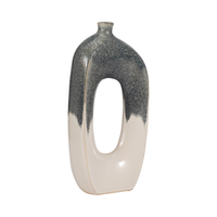 16” Ceramic Open Cut Out Vase – Ivory and Blue  