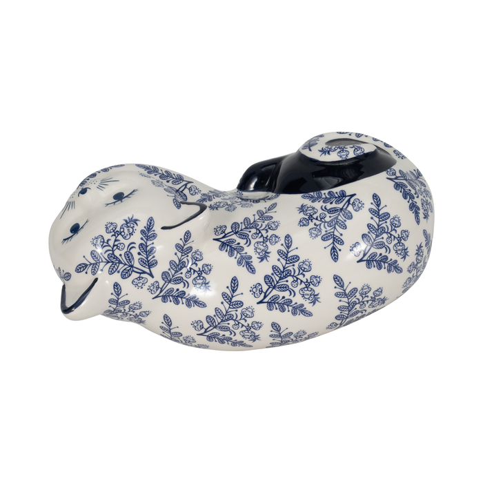 4” Ceramic Sleeping Chinoiserie Cat – Blue 