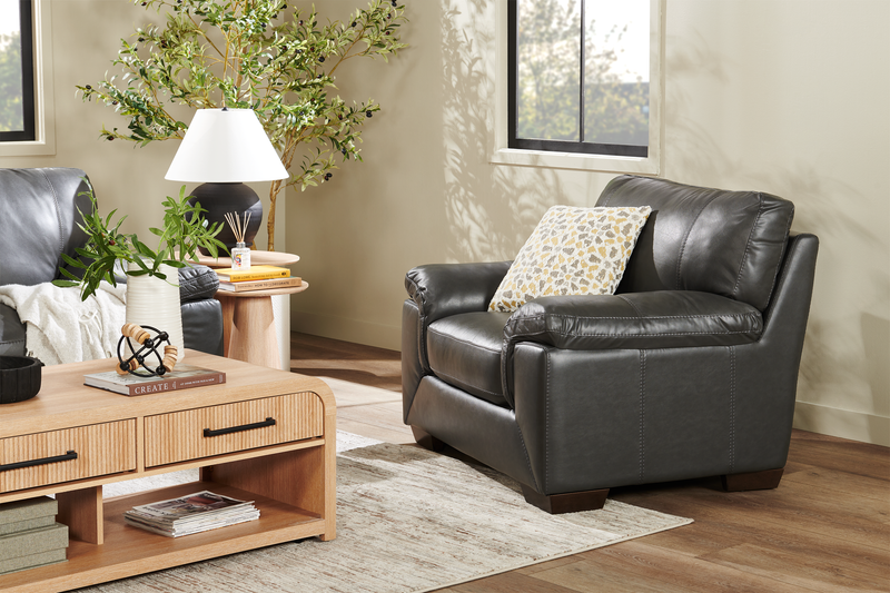 Classico 47\" Genuine Leather Chair with Wood Legs – Carbon Grey