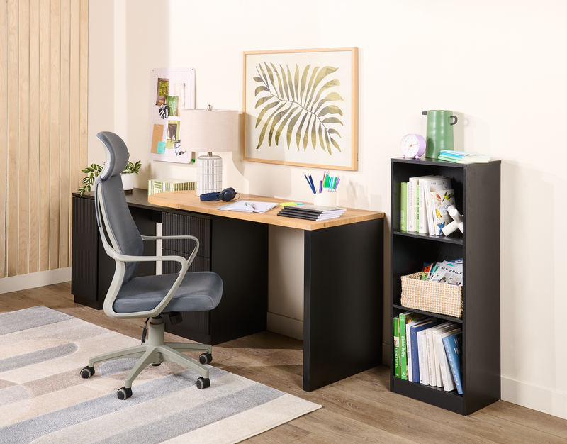Ridley 55.1\" Convertible L-Shaped Desk with 3-Drawers - Black and Oak