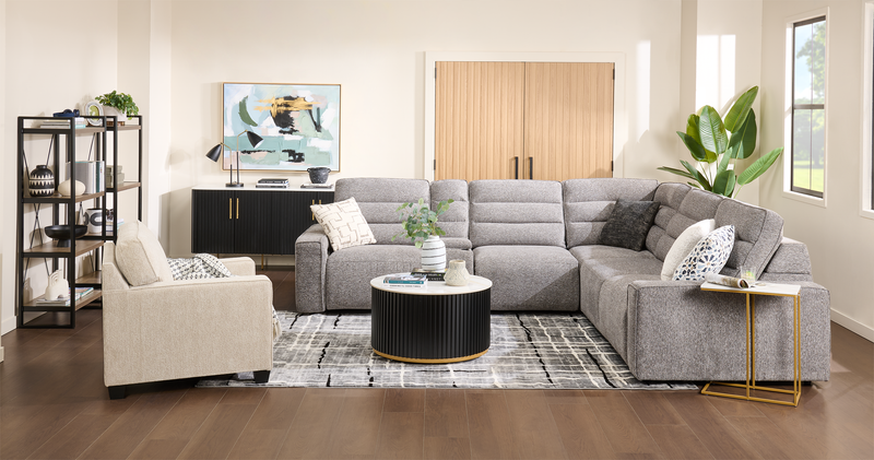 Shaquille O’Neal Home Prestige 6-Piece Sectional with Power Reclining and Power Sliding– Grey 