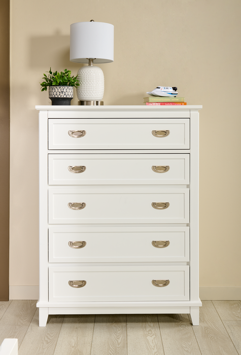 Quinn Bedroom Chest of Drawers, 5-Drawer, 36.5\"W x 48.5\"H - White