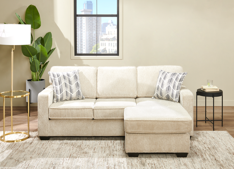 Made in Canada Lennox Chenille Fabric Reversible Sectional with Reversible Cushions - Taupe