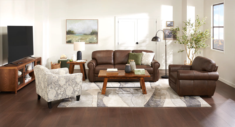 Made in Canada Wynn 33\" Linen-Look Fabric Accent Chair with Flared Arms and Wood Legs - Floral Multicolour 