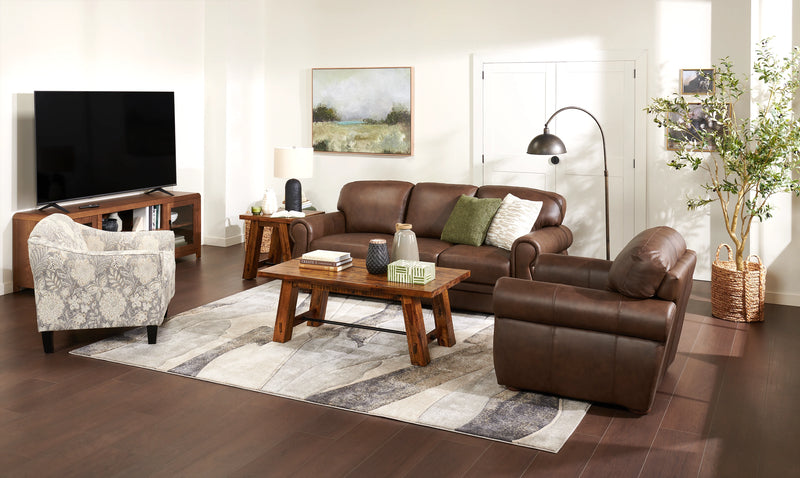 Made in Canada Wynn 33\" Linen-Look Fabric Accent Chair with Flared Arms and Wood Legs - Floral Multicolour 