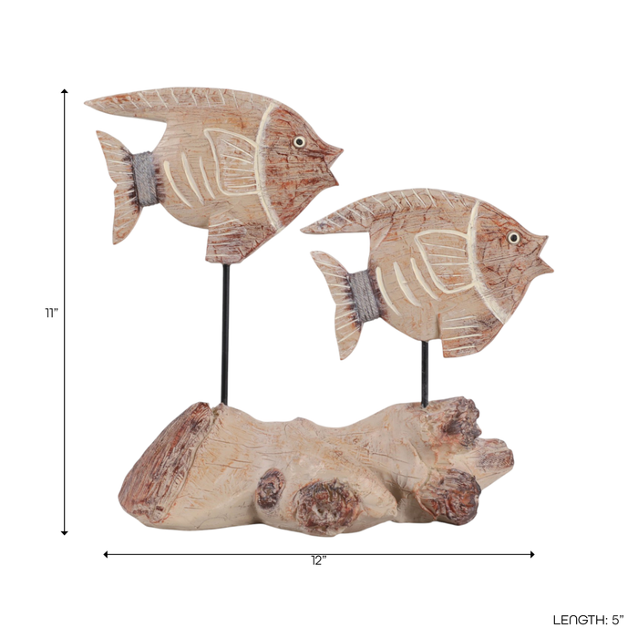 11” Natural Wood Fish on Stand – Red