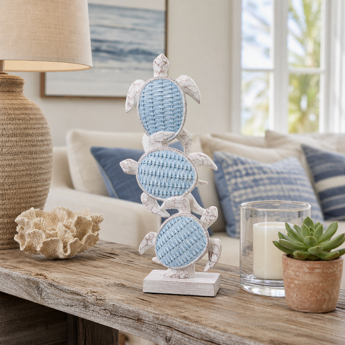 15.75” Vertical Stack of Turtles – Light Blue